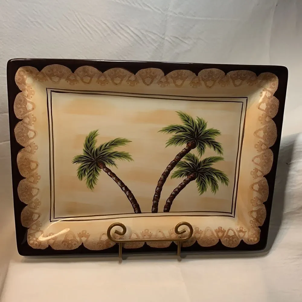 Corsica Nefelin Palm Tree Tray Platter Hand Painted And Crafted